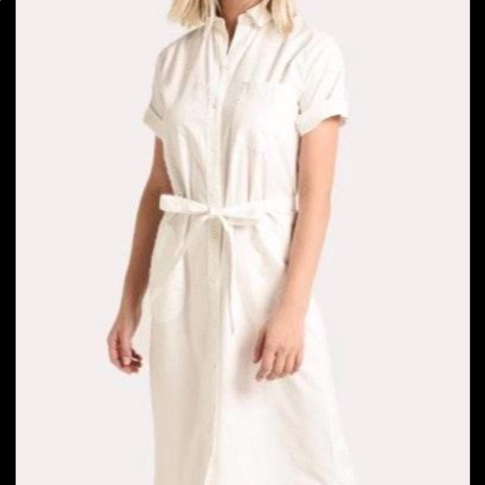 ATM Anthony Thomas Mellilo White short sleeve linen Shirtdress midi size Small